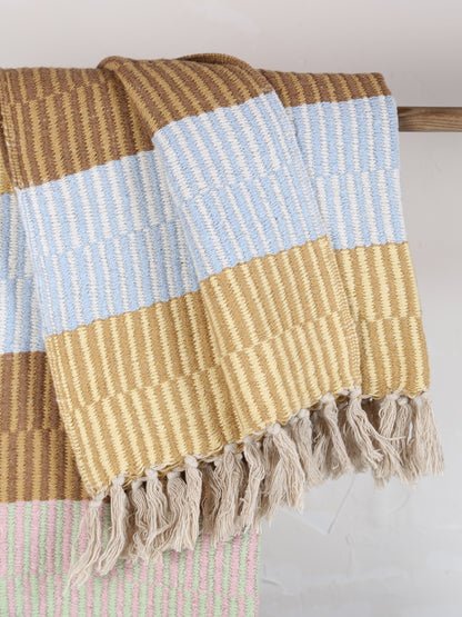 Isnel Throw  - Recycled Cotton - Striped Pale blue, Warm Ochre
