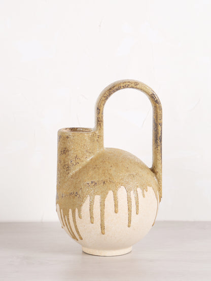 Serras Cream &amp; Green Ceramic Vase With Handle