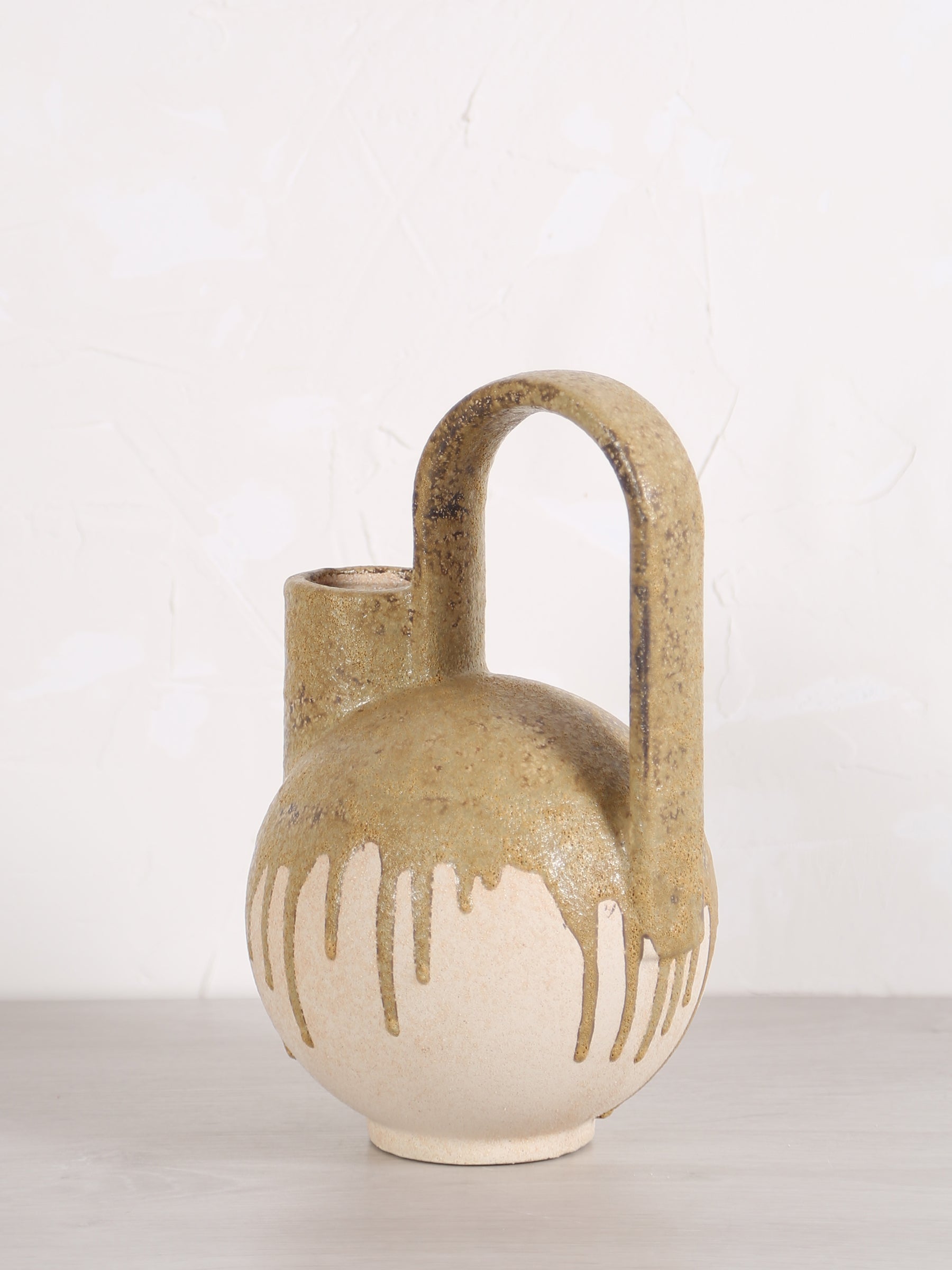 Serras Cream &amp; Green Ceramic Vase With Handle