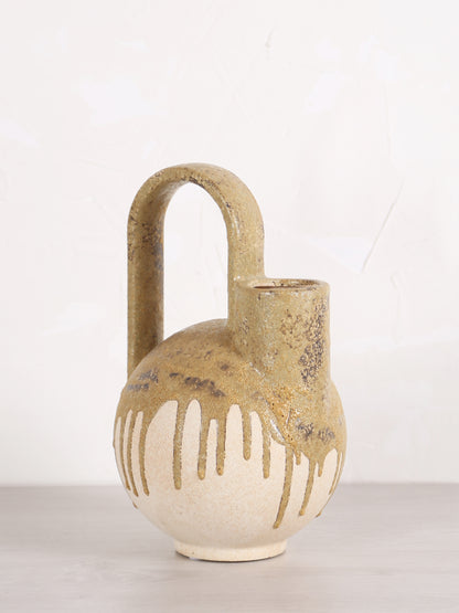 Serras Cream &amp; Green Ceramic Vase With Handle