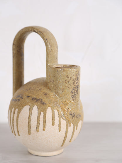 Serras Cream &amp; Green Ceramic Vase With Handle