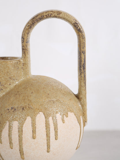 Serras Cream &amp; Green Ceramic Vase With Handle