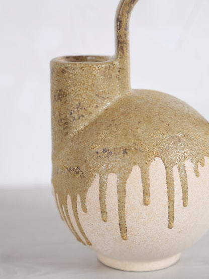 Serras Cream &amp; Green Ceramic Vase With Handle