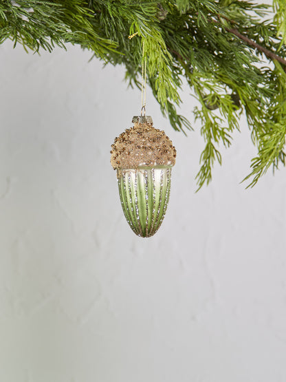 Green and Gold Glass Acorn Bauble