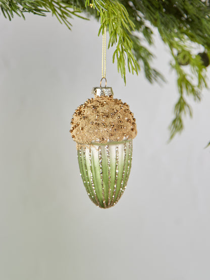 Green and Gold Glass Acorn Bauble