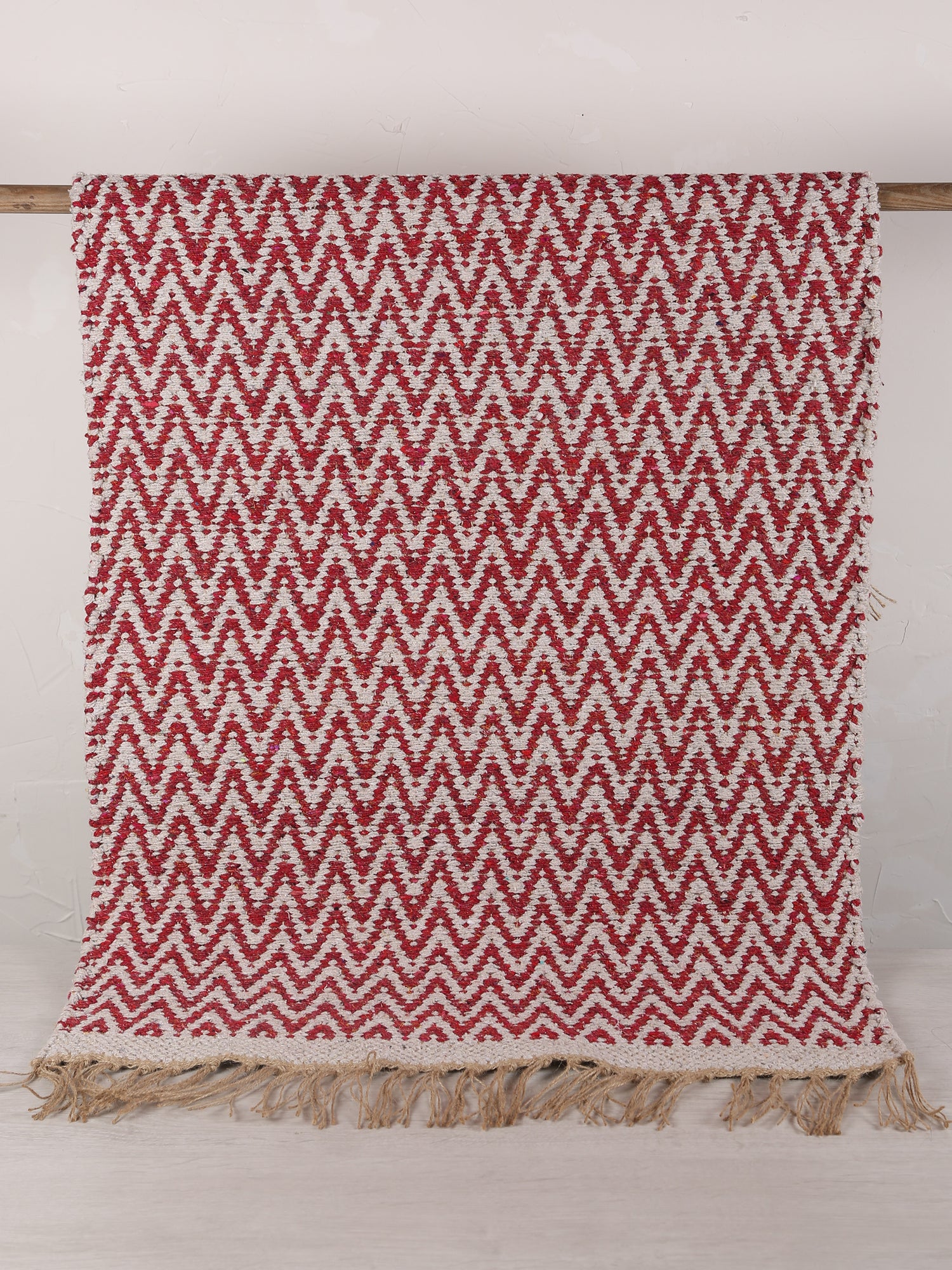 Small Indra Recycled Cotton, Jute Rug - Brick Red - Colour Options Available