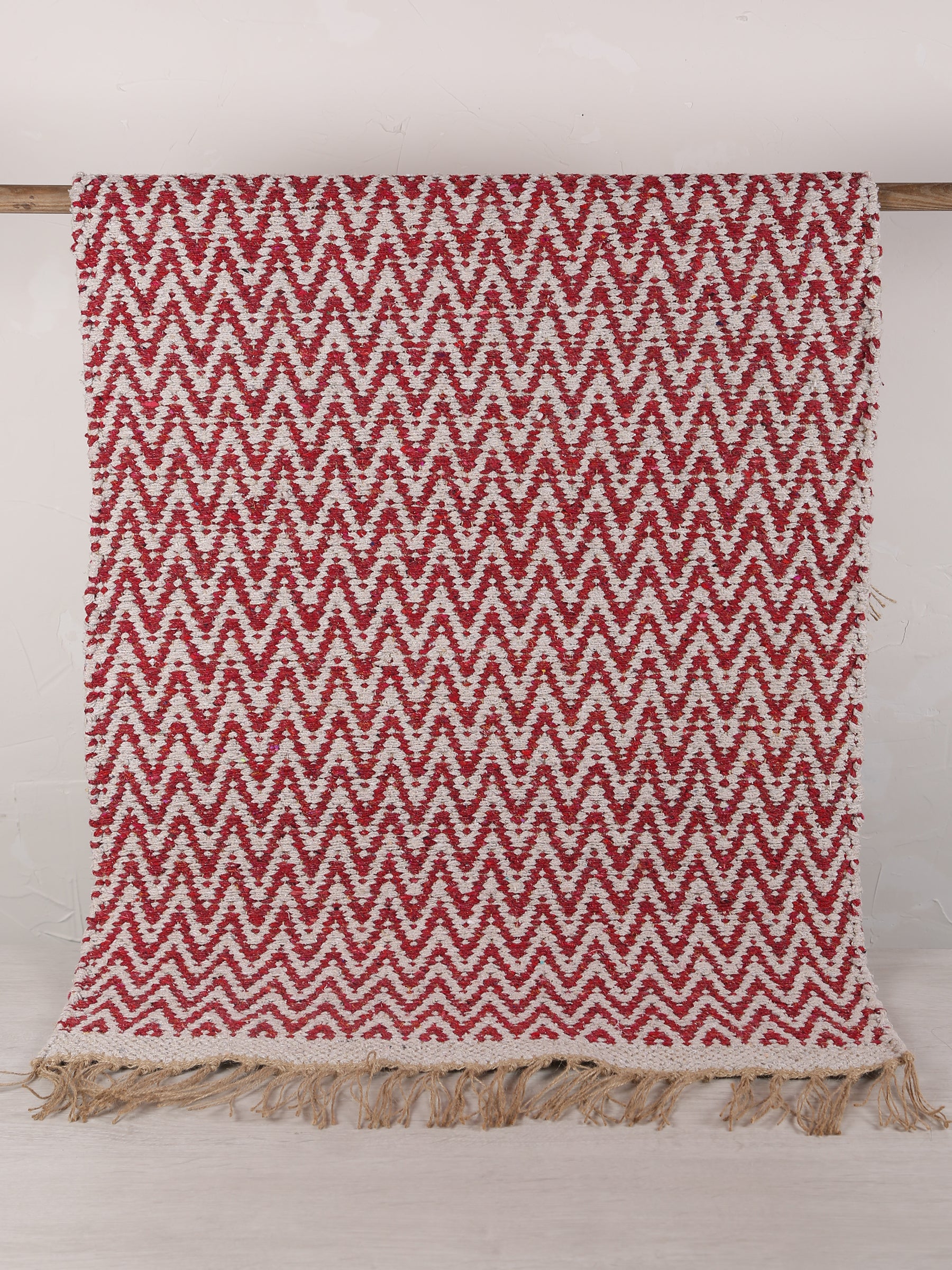 Small Indra Recycled Cotton, Jute Rug - Brick Red - Colour Options Available