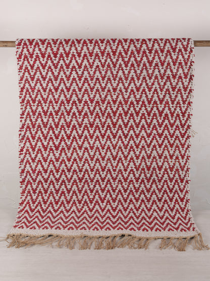 Small Indra Recycled Cotton, Jute Rug - Brick Red - Colour Options Available