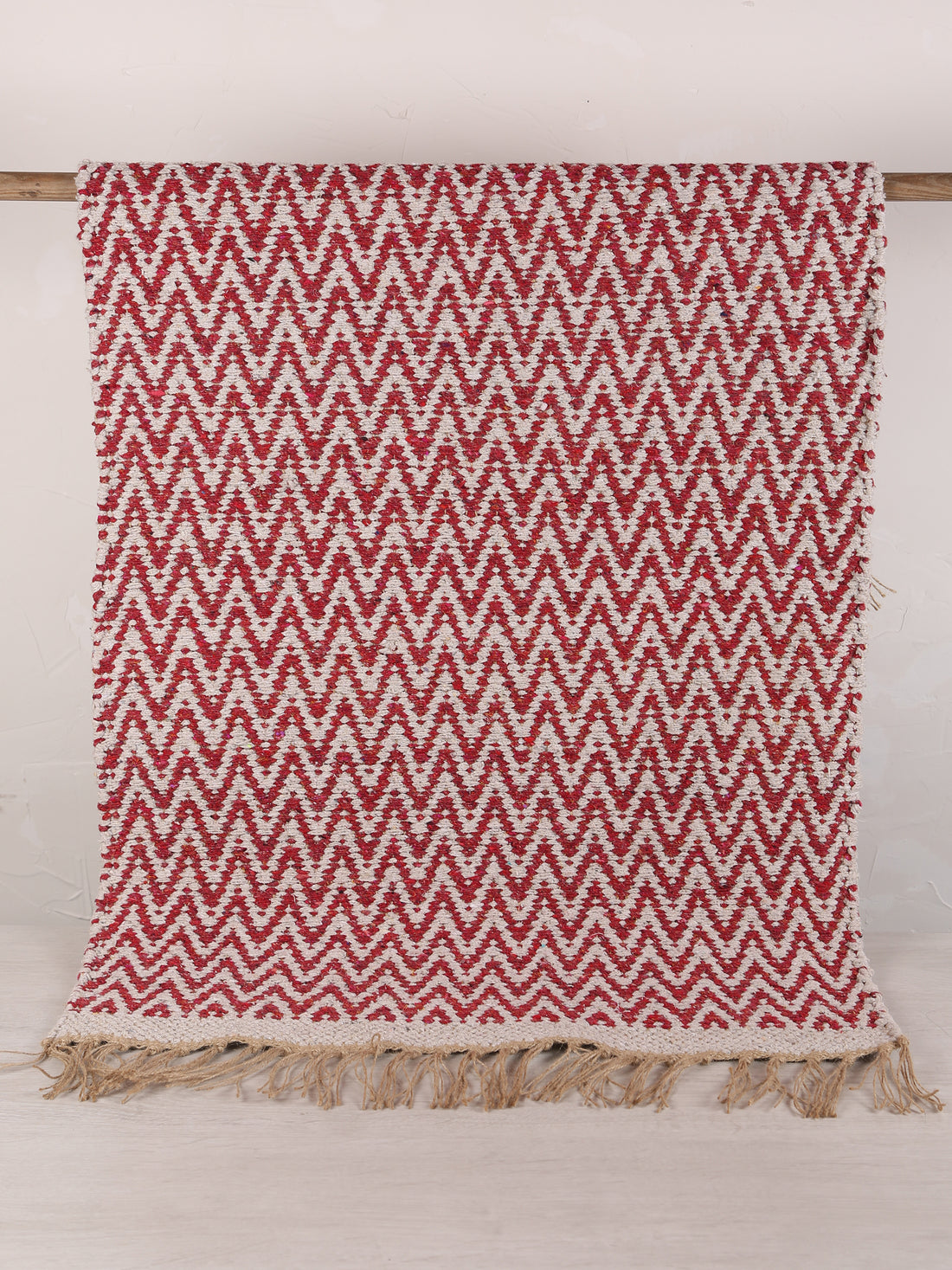 Small Indra Recycled Cotton, Jute Rug - Brick Red - Colour Options Available