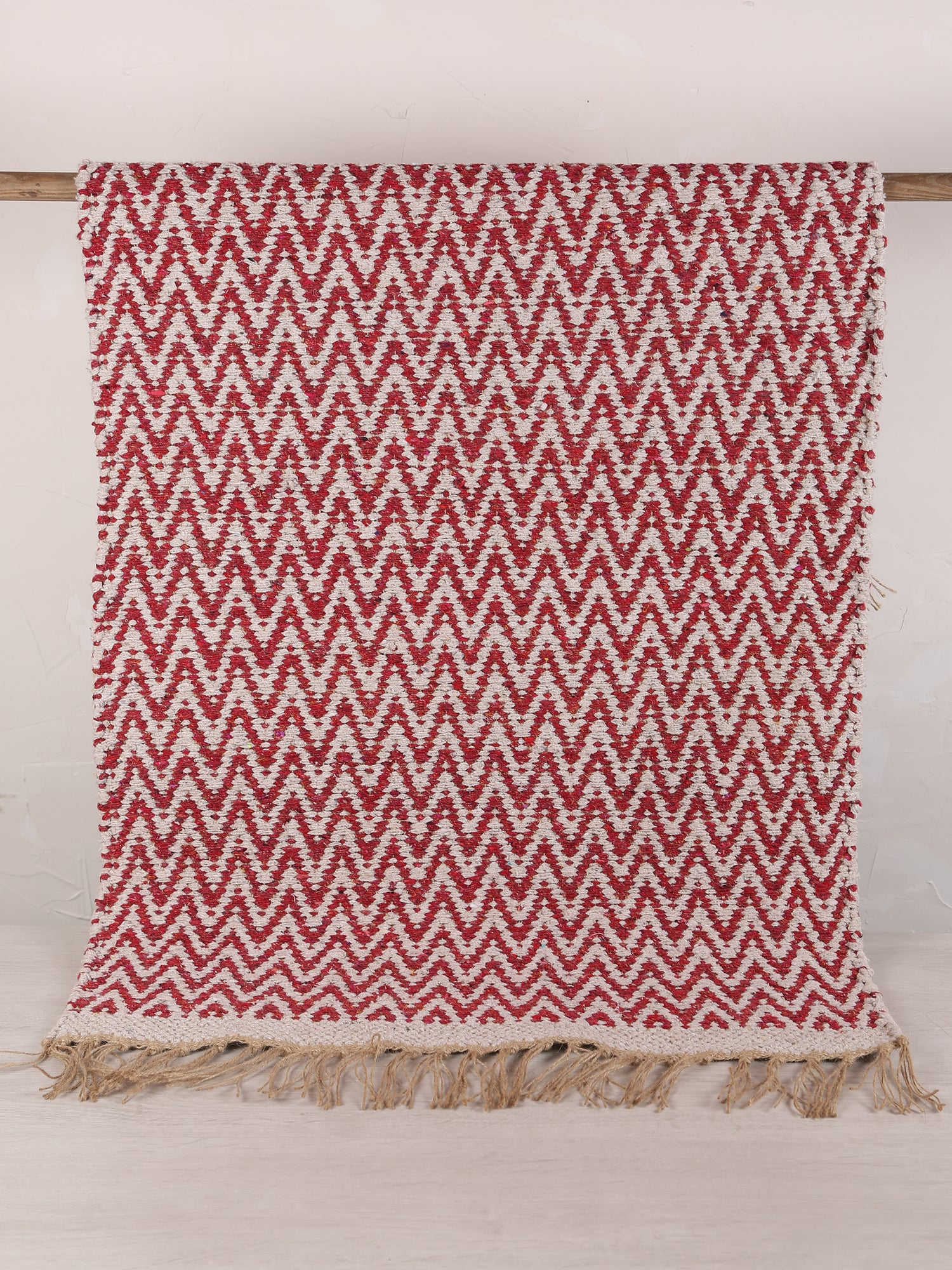 Small Indra Recycled Cotton, Jute Rug - Brick Red - Colour Options Available