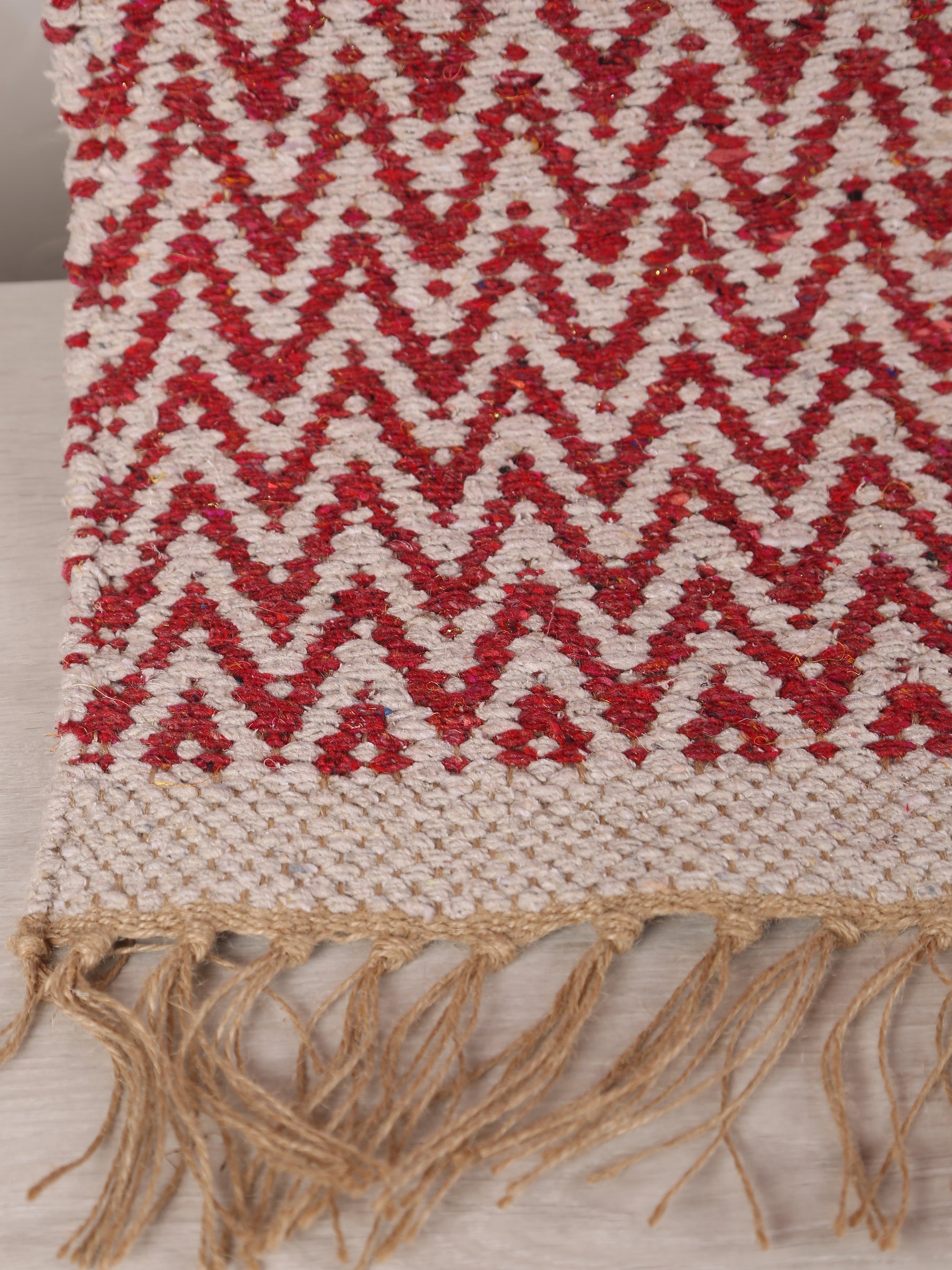 Small Indra Recycled Cotton, Jute Rug - Brick Red - Colour Options Available