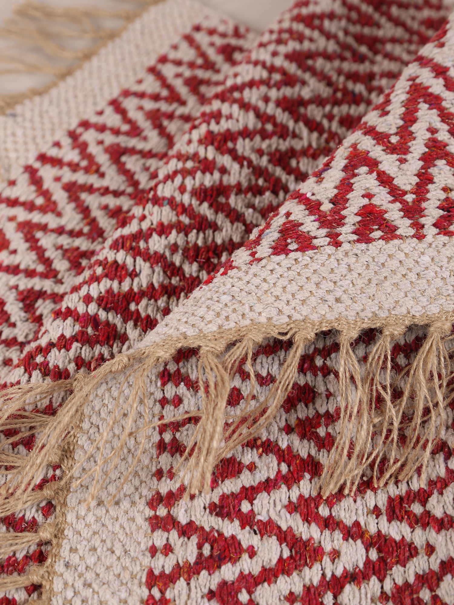 Small Indra Recycled Cotton, Jute Rug - Brick Red - Colour Options Available