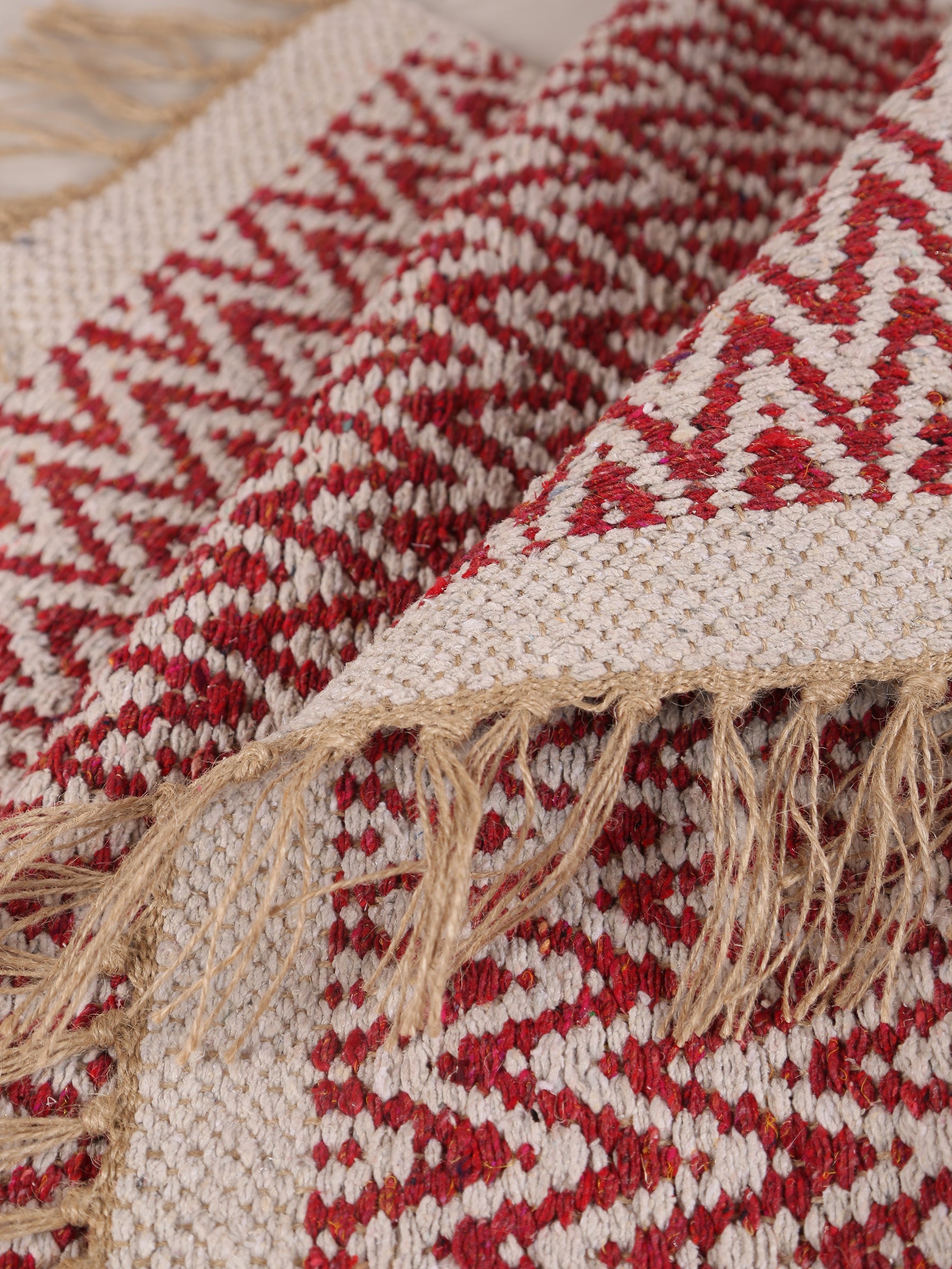 Small Indra Recycled Cotton, Jute Rug - Brick Red - Colour Options Available