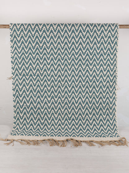 Small Indra Recycled Cotton, Jute Rug - Teal - Colour Options Available