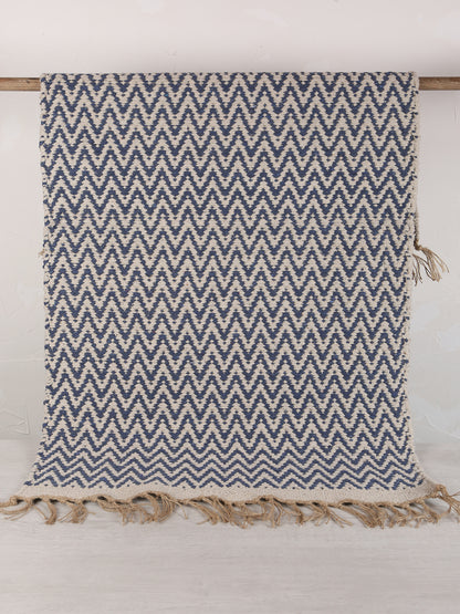 Small Indra Recycled Cotton, Jute Rug - Denim Blue - Colour Options Available