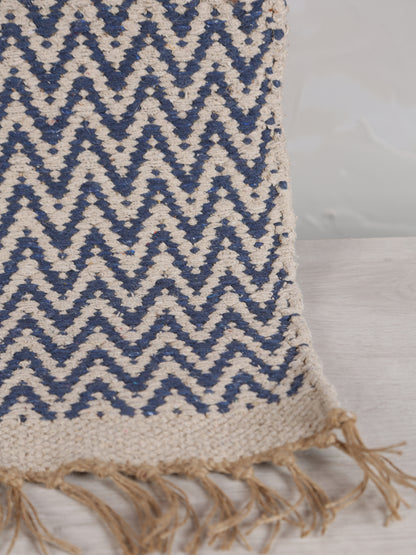 Small Indra Recycled Cotton, Jute Rug - Denim Blue - Colour Options Available