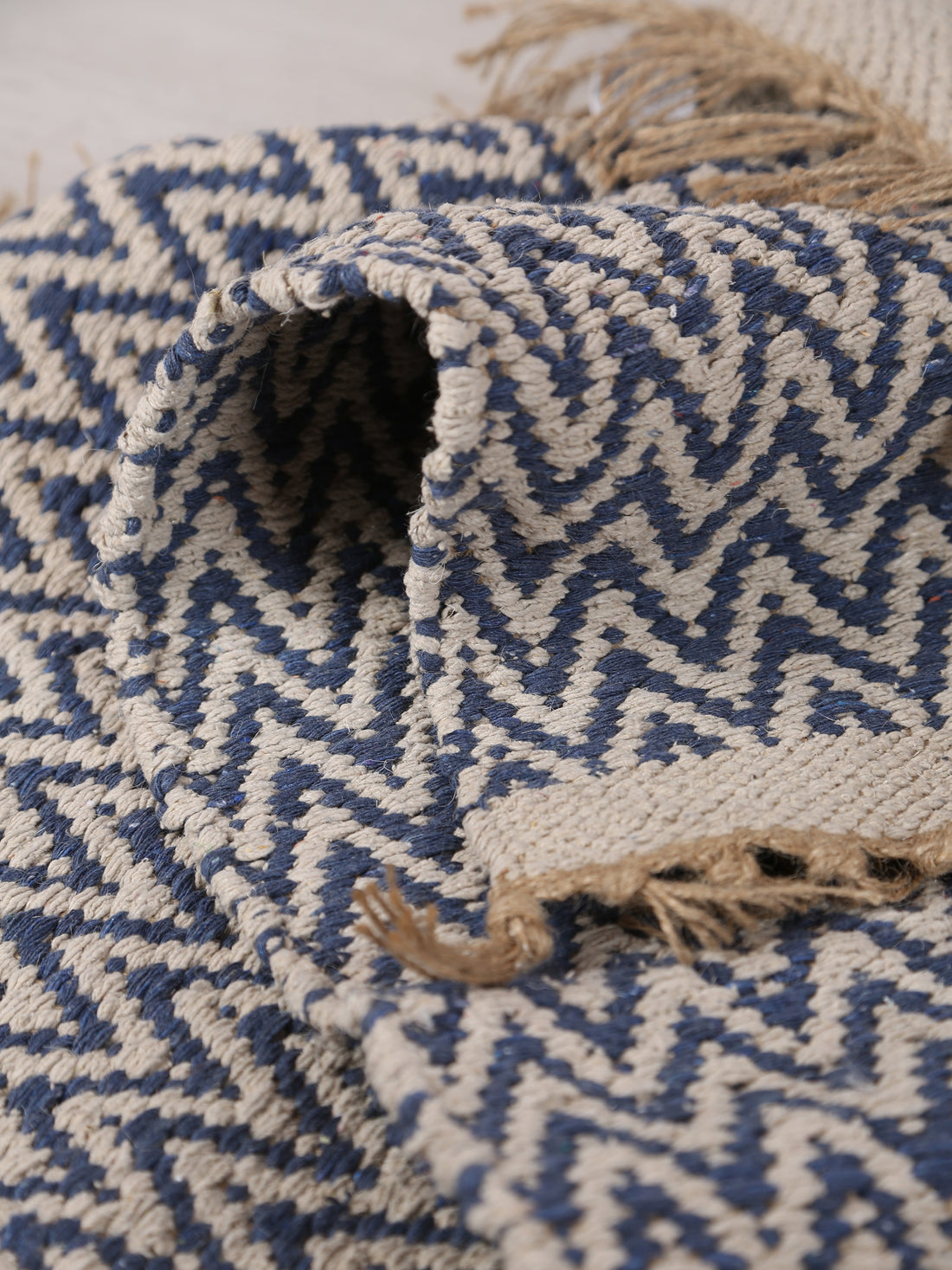 Small Indra Recycled Cotton, Jute Rug - Denim Blue - Colour Options Available