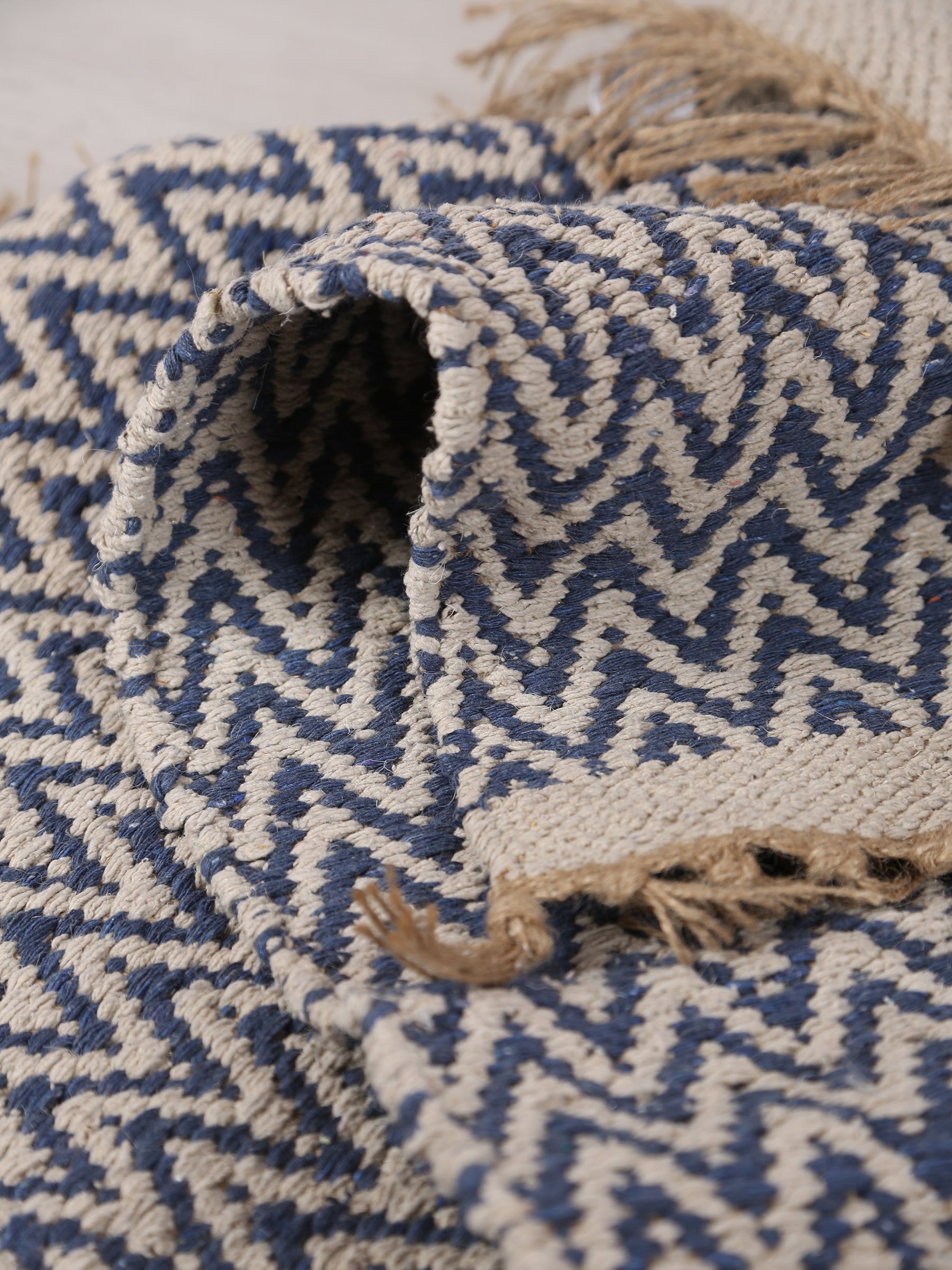 Small Indra Recycled Cotton, Jute Rug - Denim Blue - Colour Options Available