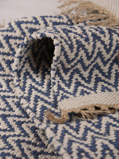 Small Indra Recycled Cotton, Jute Rug - Denim Blue - Colour Options Available