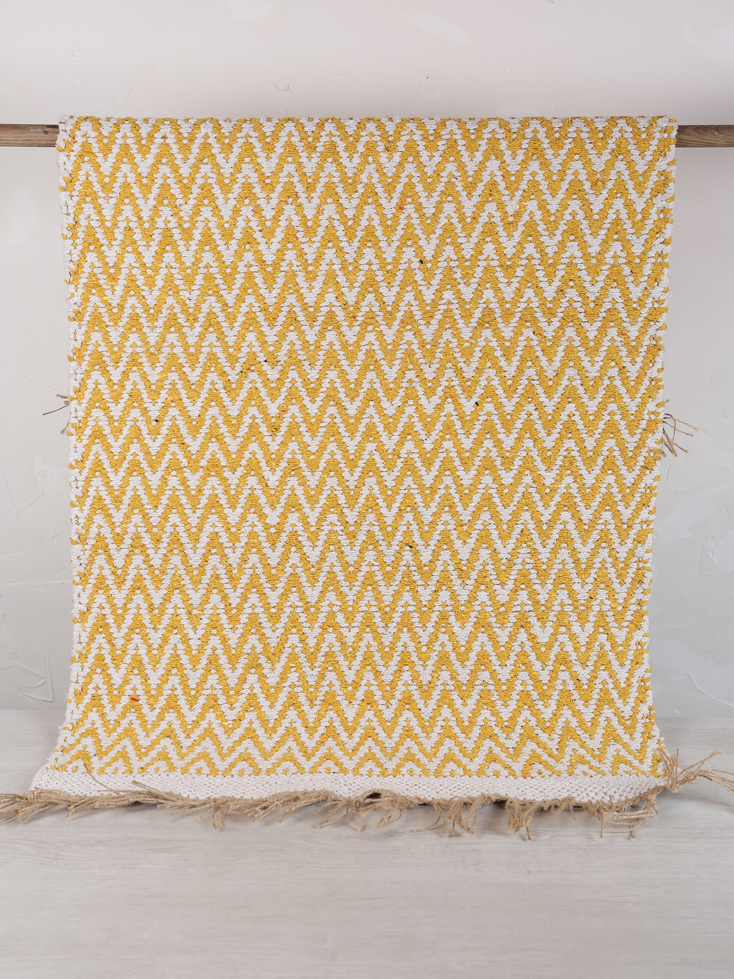Small Indra Recycled Cotton, Jute Rug - Golden Yellow - Colour Options Available