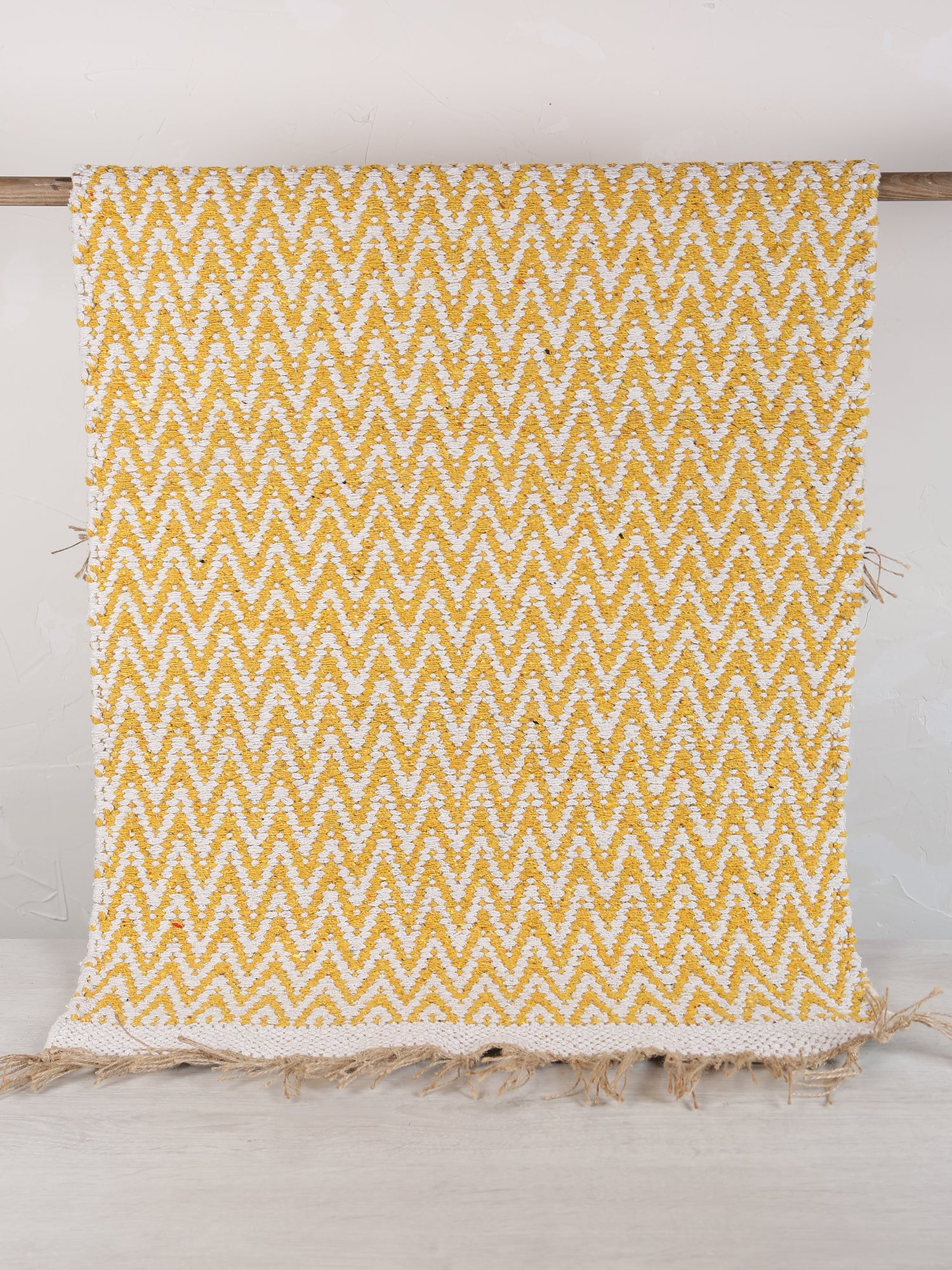 Small Indra Recycled Cotton, Jute Rug - Golden Yellow - Colour Options Available