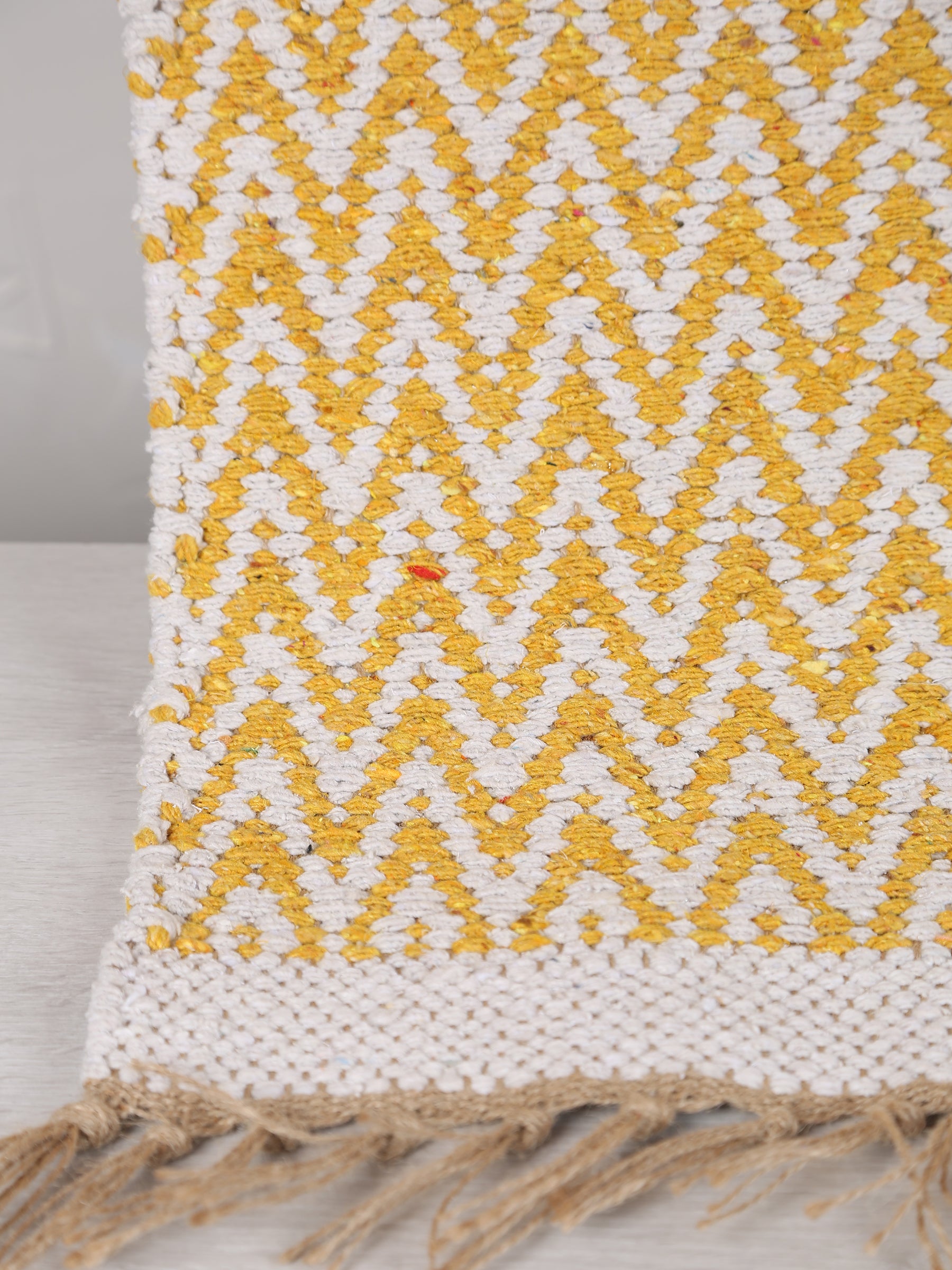 Small Indra Recycled Cotton, Jute Rug - Golden Yellow - Colour Options Available
