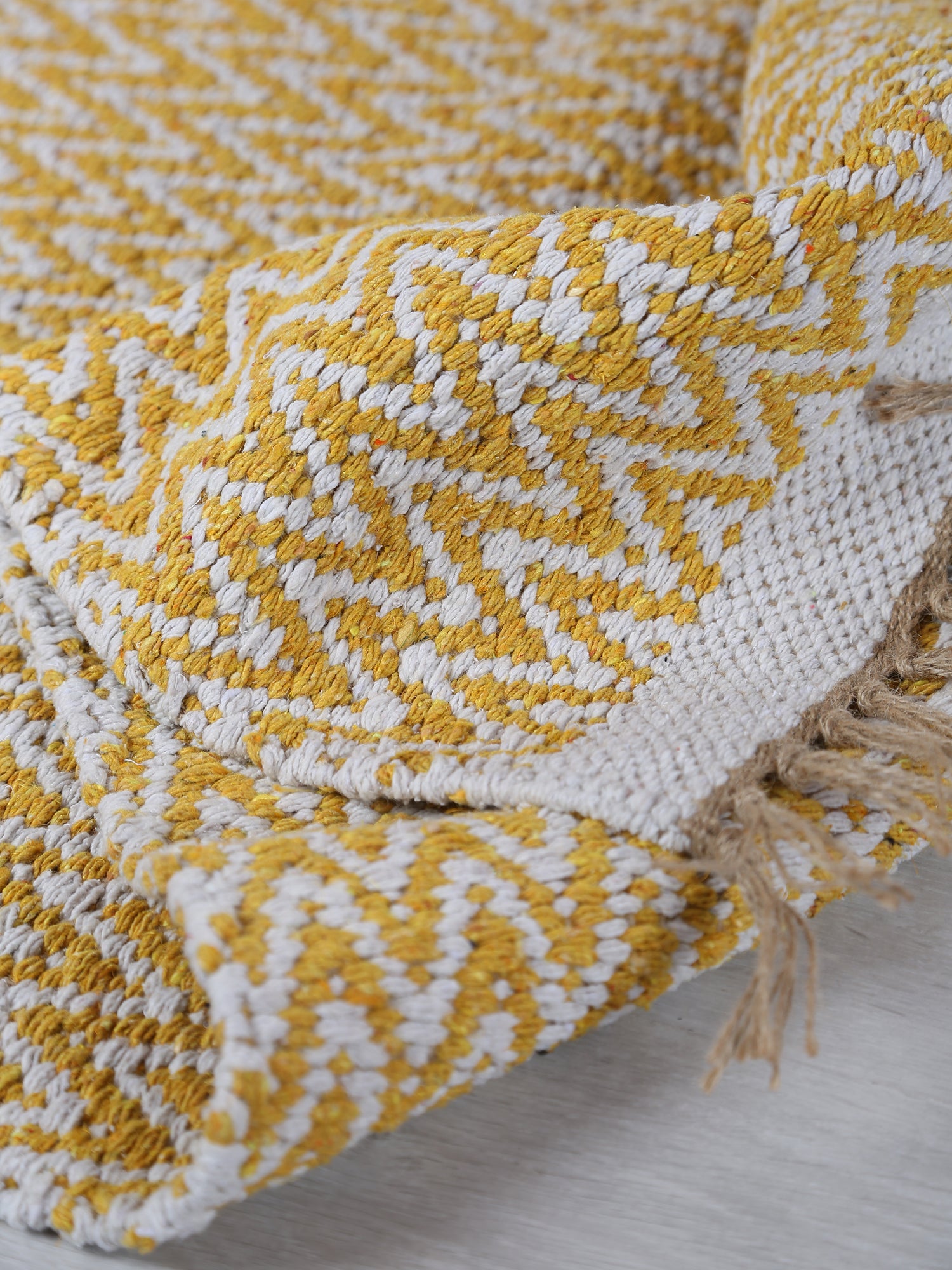 Small Indra Recycled Cotton, Jute Rug - Golden Yellow - Colour Options Available
