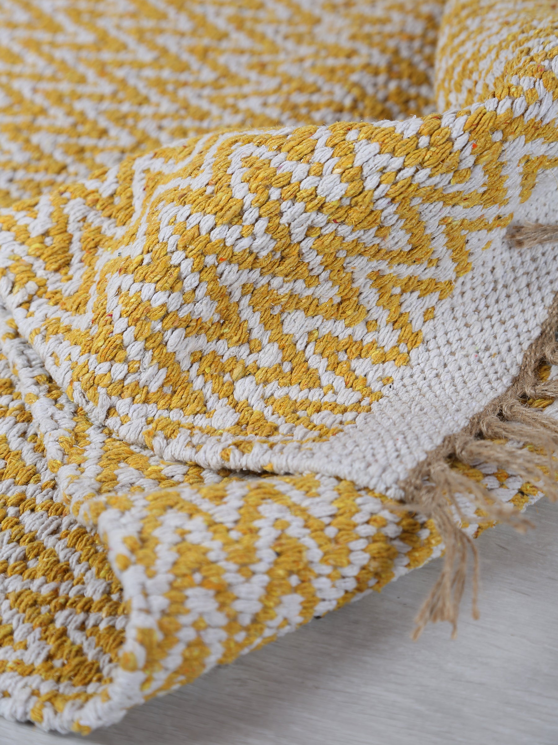 Small Indra Recycled Cotton, Jute Rug - Golden Yellow - Colour Options Available
