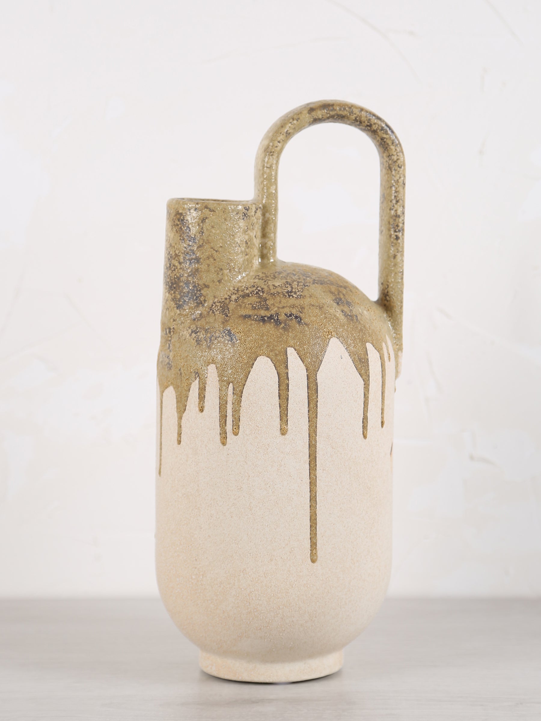 Serras Cream &amp; Green Ceramic Vase With Handle