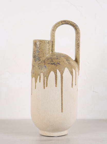 Serras Cream &amp; Green Ceramic Vase With Handle