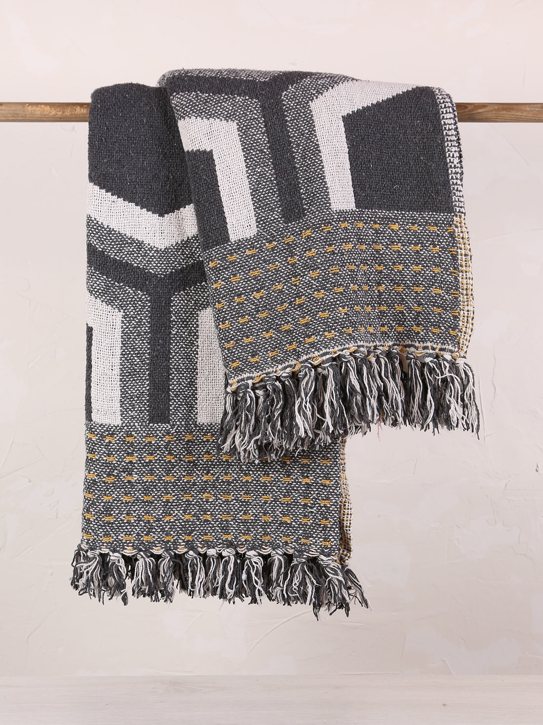 Annli throw - Recycled Cotton - Grey, Warm Yellow