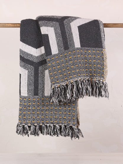 Annli throw - Recycled Cotton - Grey, Warm Yellow