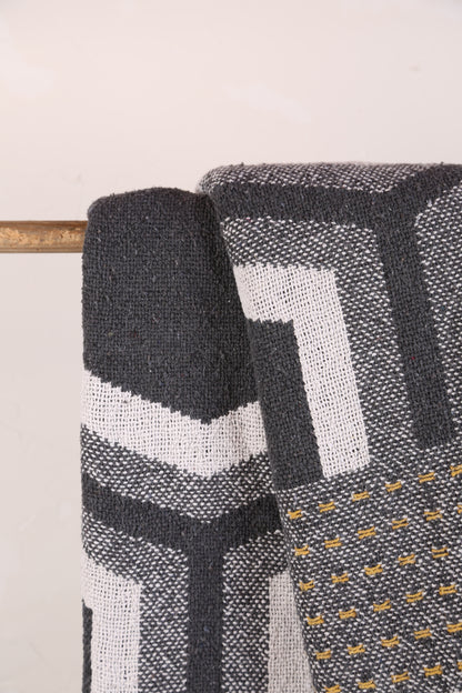 Annli throw - Recycled Cotton - Grey, Warm Yellow