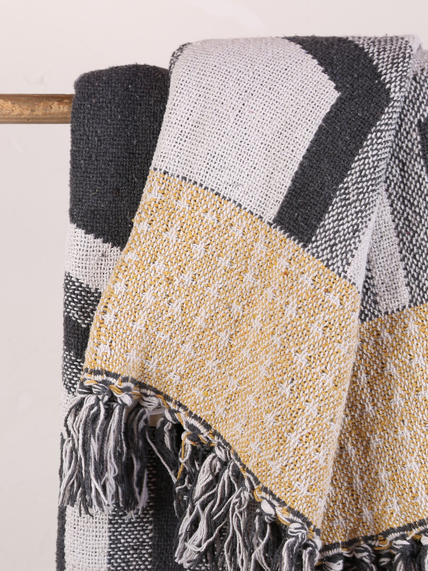 Annli throw - Recycled Cotton - Grey, Warm Yellow