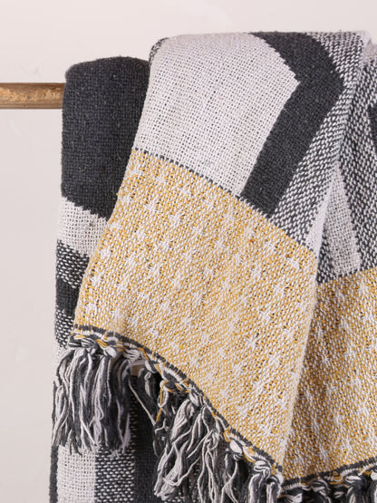 Annli throw - Recycled Cotton - Grey, Warm Yellow