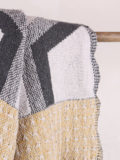 Annli throw - Recycled Cotton - Grey, Warm Yellow