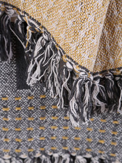 Annli throw - Recycled Cotton - Grey, Warm Yellow