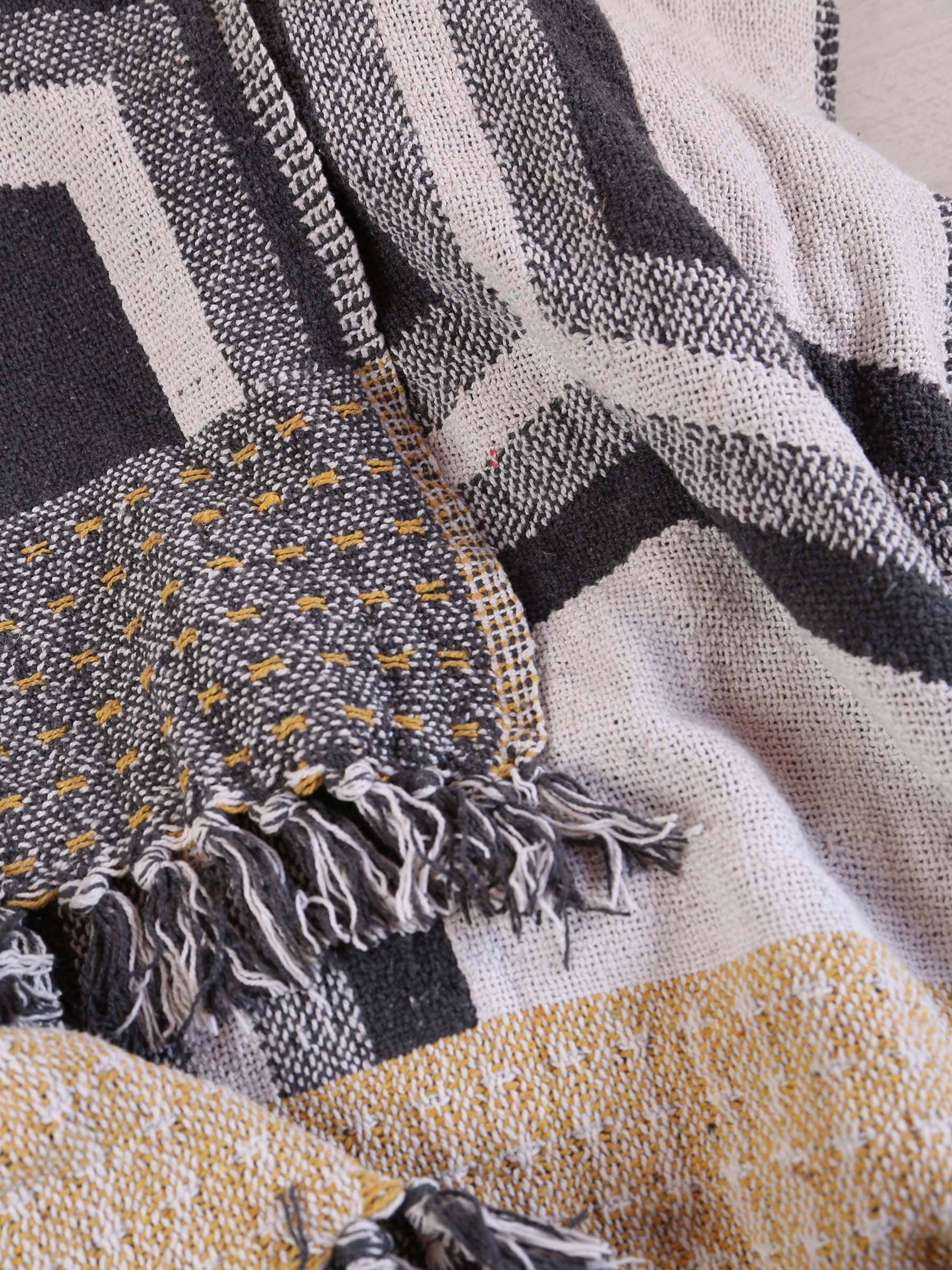 Annli throw - Recycled Cotton - Grey, Warm Yellow