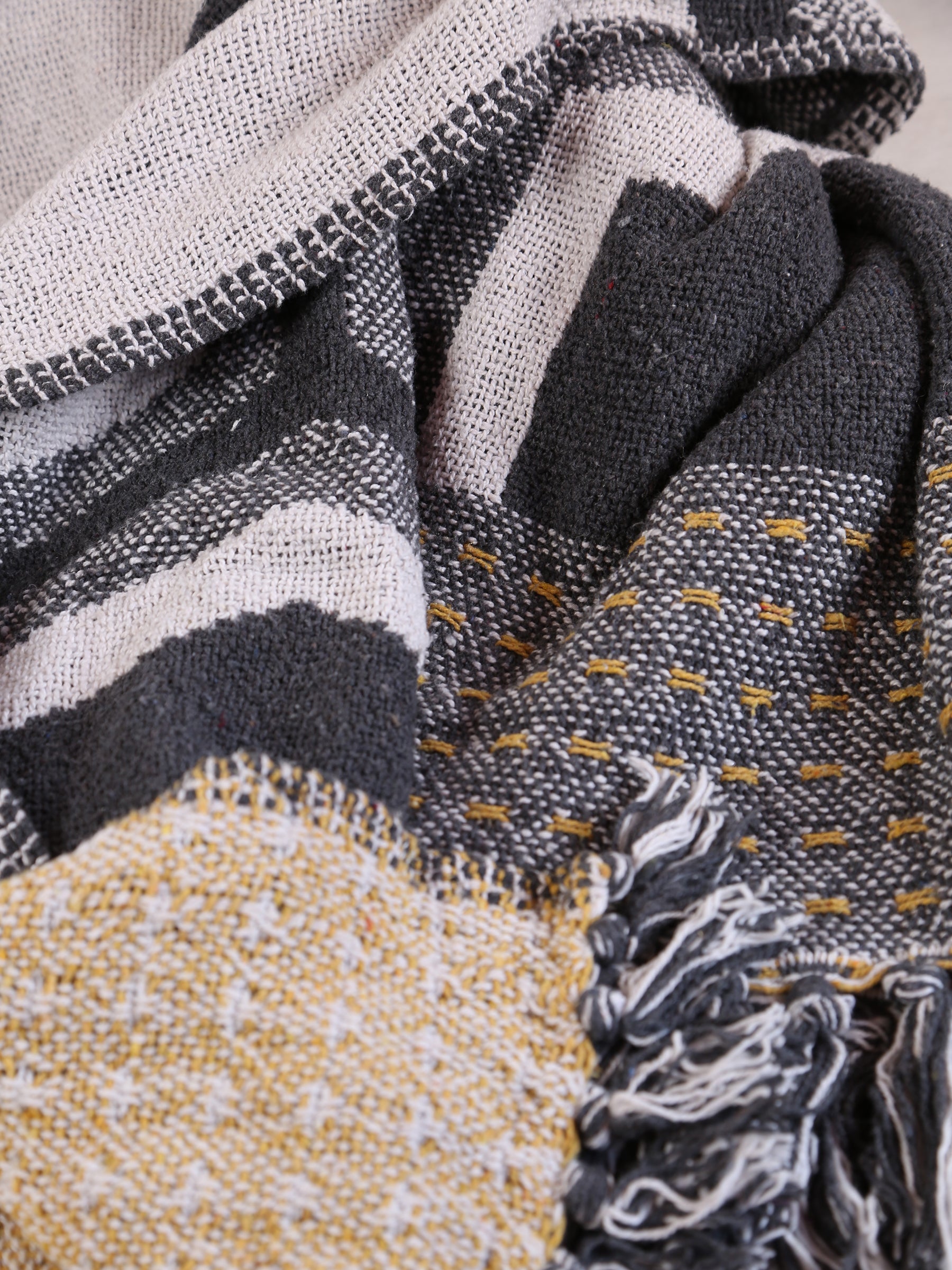 Annli throw - Recycled Cotton - Grey, Warm Yellow