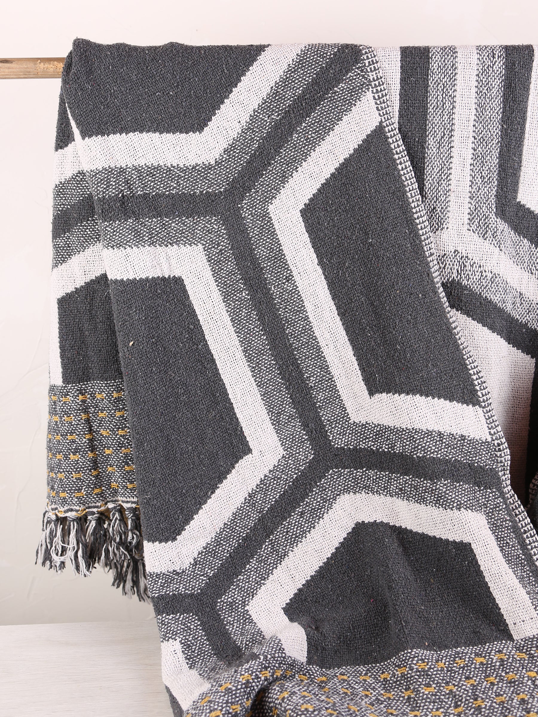 Annli throw - Recycled Cotton - Grey, Warm Yellow