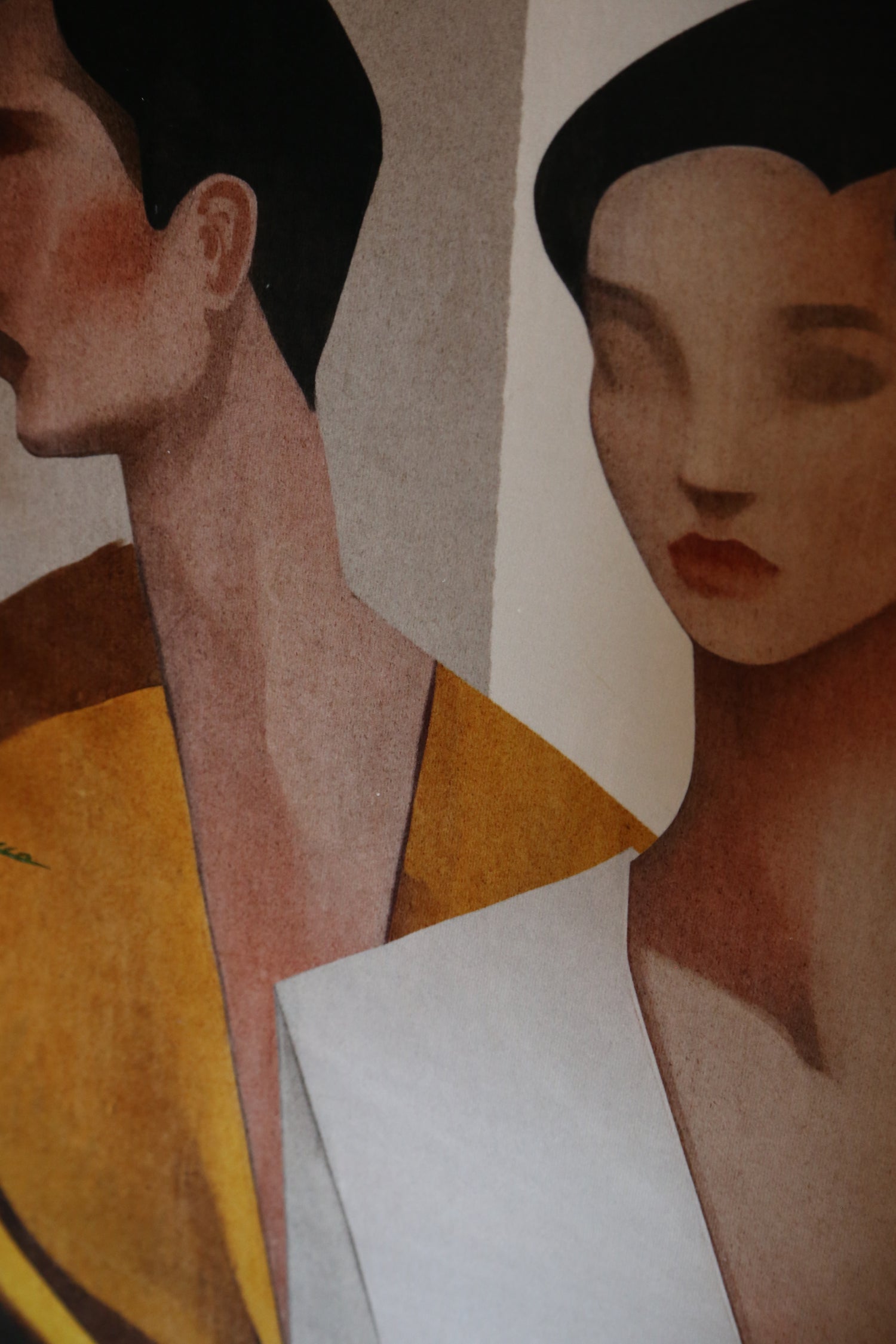 Lurae Velvet Textured Figures Canvas - Warm Tones - 120 x 80cm