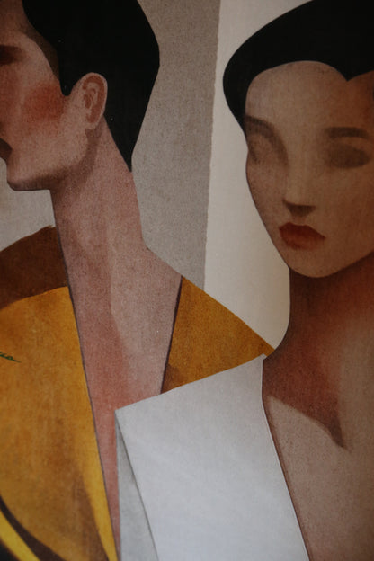 Lurae Velvet Textured Figures Canvas - Warm Tones - 120 x 80cm