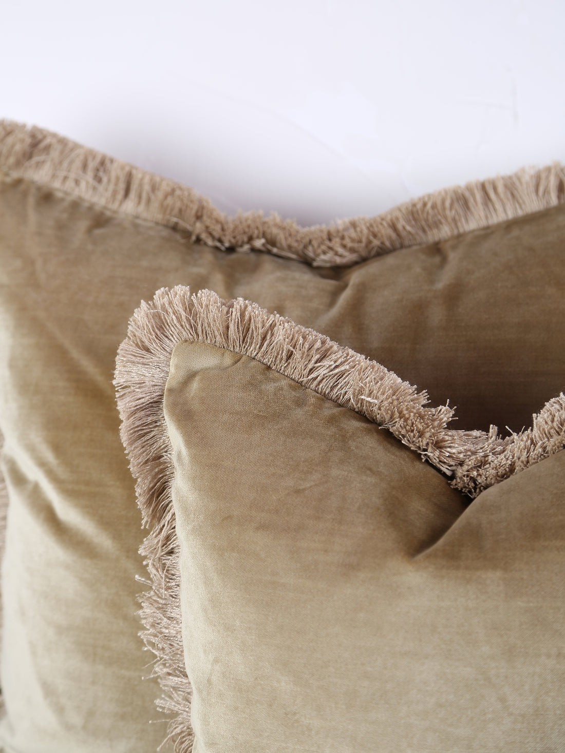 Elodie Velvet Fringed Cushion - Dusty Olive - 2 Sizes Available