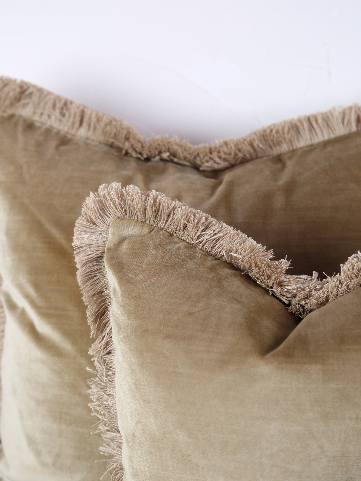 Elodie Velvet Fringed Cushion - Dusty Olive - 2 Sizes Available