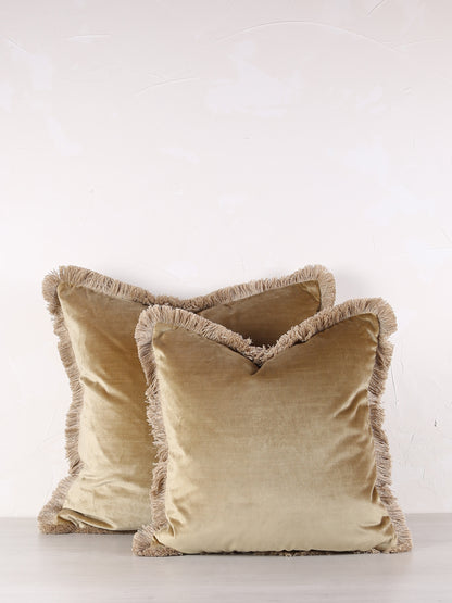 Elodie Velvet Fringed Cushion - Dusty Olive - 2 Sizes Available