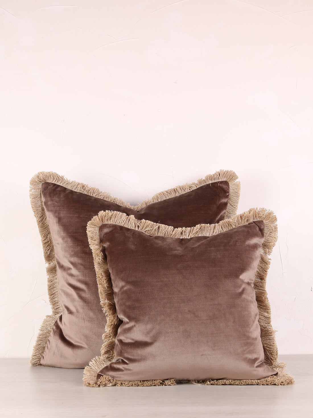 Elodie Velvet Fringed Cushion - Cappuccino - 2 Sizes Available