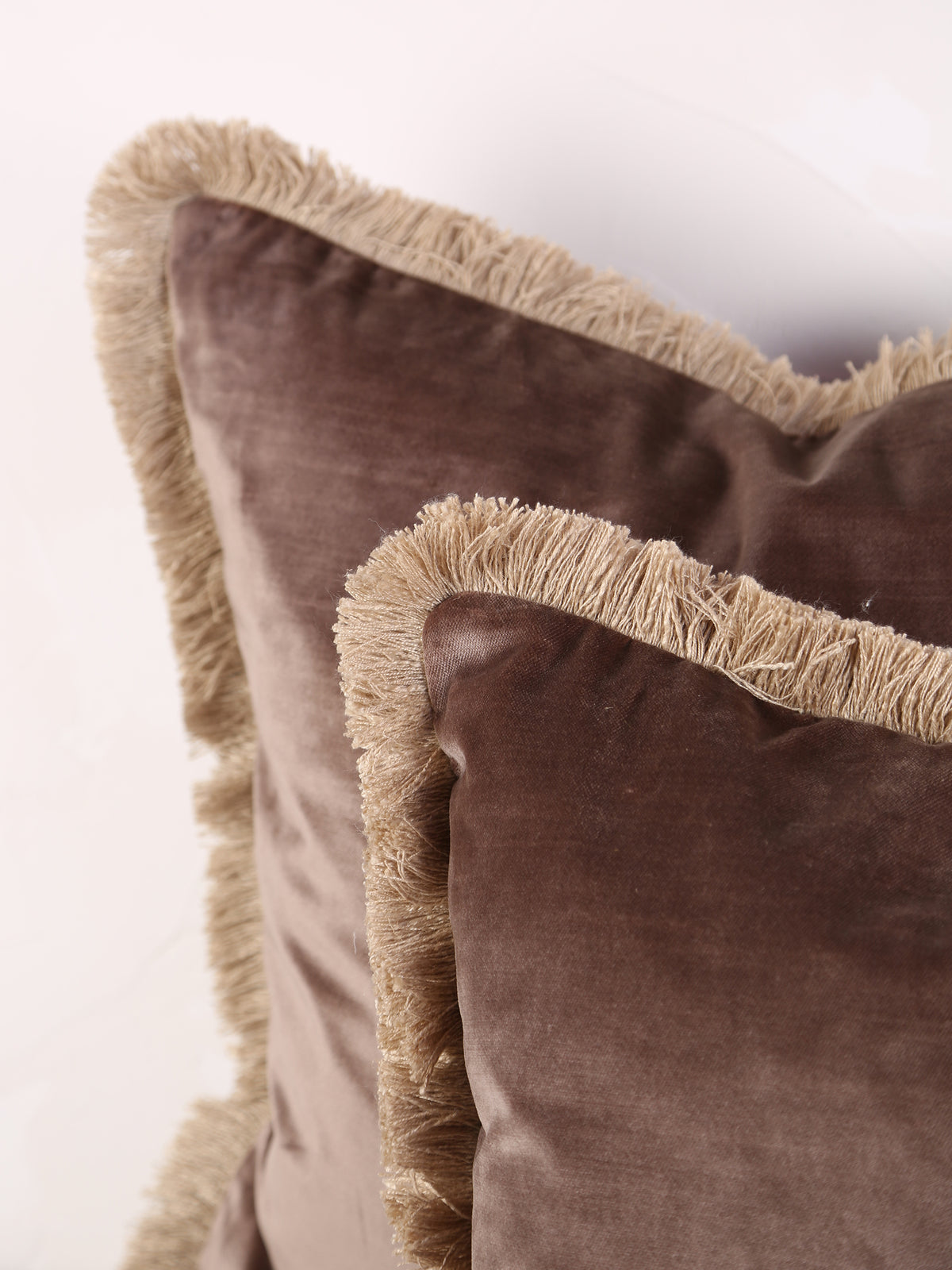 Elodie Velvet Fringed Cushion - Cappuccino - 2 Sizes Available