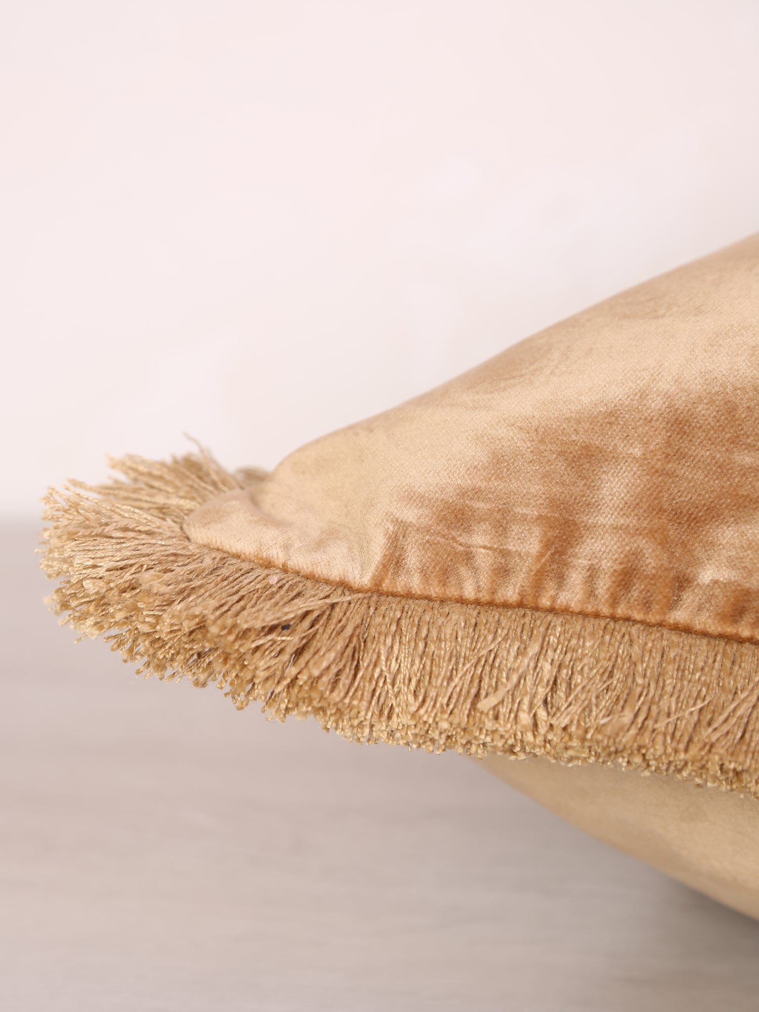 Elodie Velvet Fringed Cushion - Antique Gold- 55x55cm