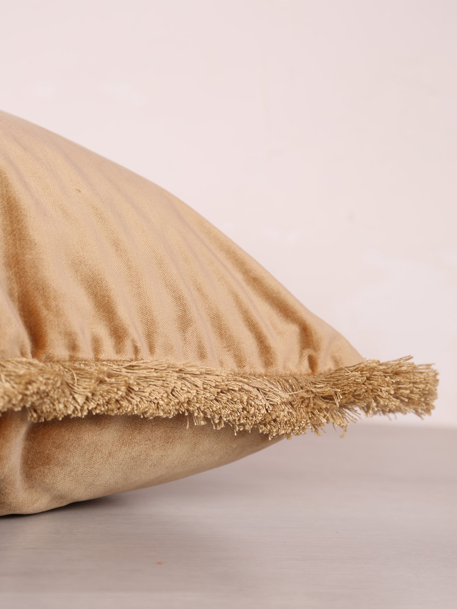 Elodie Velvet Fringed Cushion - Antique Gold- 55x55cm