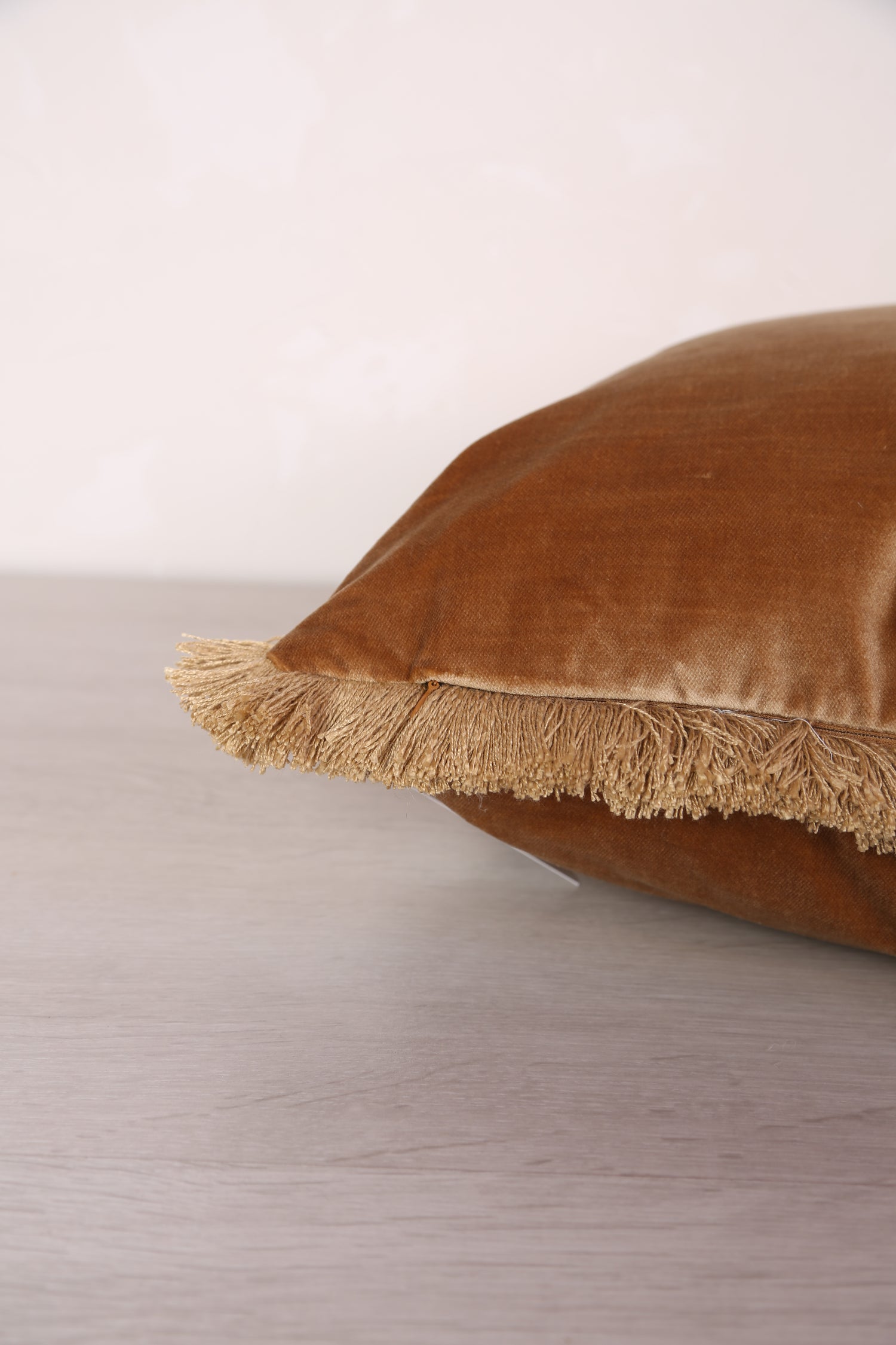 Elodie Velvet Fringed Cushion - Antique Gold- 55x55cm